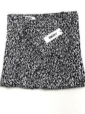 DKNY Wide Leg Pants Women’s XL Black White Ikat Print Drawstring NWT